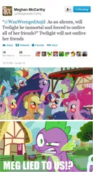 Size: 571x1055 | Tagged: aging, alicorn, angry, applejack, crying, derpibooru import, don't believe her lies, dragon, drama, edit, edited screencap, end of ponies, fluttershy, gigachad spike, heartbreak, immortality blues, leak, lies, mane seven, mane six, meghan mccarthy, meta, older, older applejack, older fluttershy, older mane seven, older mane six, older pinkie pie, older rainbow dash, older rarity, older spike, older twilight, op has a point, pinkie pie, princess twilight 2.0, rainbow dash, rarity, remembrance, sad, safe, screencap, spike, tear jerker, tears of pain, the last problem, twilight sparkle, twilight sparkle (alicorn), twilight will outlive her friends, twitter, wall of tags, why, wtf