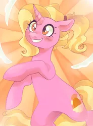 Size: 1088x1477 | Tagged: safe, artist:trinoids, derpibooru import, luster dawn, pony, unicorn, the last problem, abstract background, blushing, cute, lusterbetes, smiling, solo