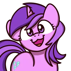 Size: 1000x1000 | Tagged: safe, artist:sugar morning, derpibooru import, amethyst star, pony, unicorn, awwmethyst star, bust, cat face, cat smile, cute, female, looking at you, mare, open mouth, simple background, smiling, smiling at you, solo, sugar morning's smiling ponies, transparent background