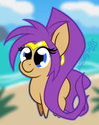 Size: 1376x1726 | Tagged: safe, artist:puperhamster, derpibooru import, ponified, earth pony, genie, pony, beach, crossover, shantae, shantae (character), solo