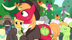 Size: 640x360 | Tagged: safe, derpibooru import, screencap, apple bloom, apple rose, applejack, auntie applesauce, big macintosh, burnt oak, cup cake, discord, double diamond, goldie delicious, grand pear, granny smith, mayor mare, night glider, party favor, scootaloo, spike, sugar belle, sweetie belle, dragon, the big mac question, animated, apple, apple tree, cake, clothes, cute, cutie mark crusaders, dress, female, food, gif, intertwined trees, male, marriage, pear, pear tree, shipping, spoiler, straight, sugarmac, tree, wedding, wedding dress, winged spike