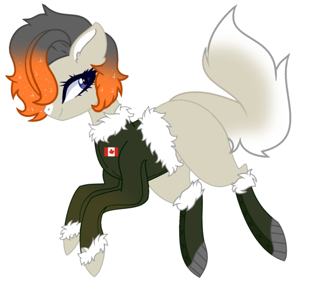 Size: 1540x1396 | Tagged: safe, artist:celestial-rue0w0, artist:gihhbloonde, derpibooru import, oc, oc:snowslide, unofficial characters only, earth pony, pony, base used, blank flank, boots, canada, canadian, canadian flag, clothes, commission, female, jacket, mare, markings, parka, shoes, simple background, solo, transparent background