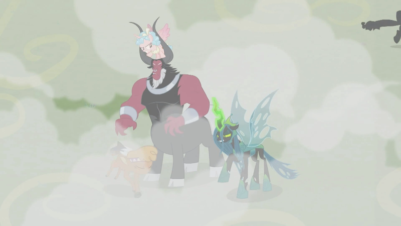 Size: 1920x1080 | Tagged: safe, derpibooru import, screencap, cozy glow, little strongheart, lord tirek, queen chrysalis, alicorn, buffalo, centaur, changeling, changeling queen, pony, the ending of the end, leak, alicornified, bow, cloven hooves, colored hooves, cozycorn, female, filly, hair bow, male, nose piercing, nose ring, piercing, race swap, ultimate chrysalis