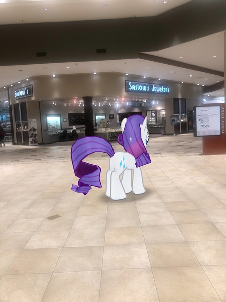 Size: 3024x4032 | Tagged: safe, derpibooru import, photographer:undeadponysoldier, rarity, pony, unicorn, augmented reality, female, gameloft, irl, jewelry store, mall, mare, photo, ponies in real life, saslow's jewelers, solo