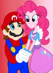 Size: 744x1023 | Tagged: safe, artist:gadgetgirlsteph1234, derpibooru import, pinkie pie, equestria girls, crossover, crossover shipping, female, happy, male, mario, mariopie, shipping, straight, super mario bros.