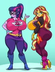 Size: 2715x3543 | Tagged: suggestive, artist:art-2u, derpibooru import, sci-twi, sunset shimmer, twilight sparkle, human, equestria girls, equestria girls series, sunset's backstage pass!, spoiler:eqg series (season 2), ass, big breasts, breasts, bunset shimmer, busty sci-twi, busty sunset shimmer, busty twilight sparkle, butt, clothes, curvy, duo, female, females only, geode of telekinesis, hourglass figure, huge breasts, impossibly large breasts, large butt, magical geodes, music festival outfit, sexy, the ass was fat, thick, thighlight sparkle, thighs, thunder thighs, wide hips