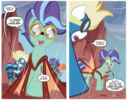 Size: 729x580 | Tagged: safe, artist:nicoletta baldari, derpibooru import, idw, fast clip, manerick, whiplash, wind sock, earth pony, pegasus, spoiler:comic, spoiler:comic81, female, glider, male, mare, stallion, wonderbolts