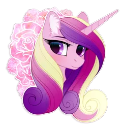 Size: 2165x2240 | Tagged: safe, artist:vird-gi, derpibooru import, princess cadance, alicorn, pony, bust, cute, cutedance, daaaaaaaaaaaw, ear fluff, female, flower, looking at you, mare, portrait, pretty, simple background, solo, transparent background