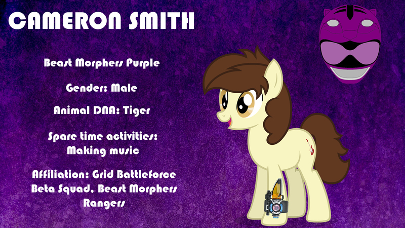 Size: 2048x1152 | Tagged: safe, artist:cam-and-sister-paint, artist:redstriker23424, derpibooru import, oc, oc:cameron smith, earth pony, pony, fan made, morpher, power rangers, power rangers beast morphers, purple ranger, super sentai, tokumei sentai go-busters