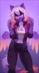 Size: 1496x2756 | Tagged: adorasexy, anthro, anthro oc, artist:share dast, belly button, breasts, cleavage, clothes, commission, cute, derpibooru import, female, hoodie, leggings, looking at you, mare, midriff, oc, oc:ardent dusk, pale belly, safe, sexy, smiling, solo, tube top, unofficial characters only