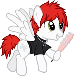 Size: 1150x1179 | Tagged: safe, artist:lightningbolt, derpibooru import, ponified, pegasus, pony, .svg available, awsten knight, baseball bat, clothes, crossover, dyed mane, dyed tail, flying, heterochromia, hoof hold, jewelry, male, necklace, shirt, simple background, smiling, solo, spread wings, stallion, svg, t-shirt, toothbat, transparent background, vector, waterparks, wings