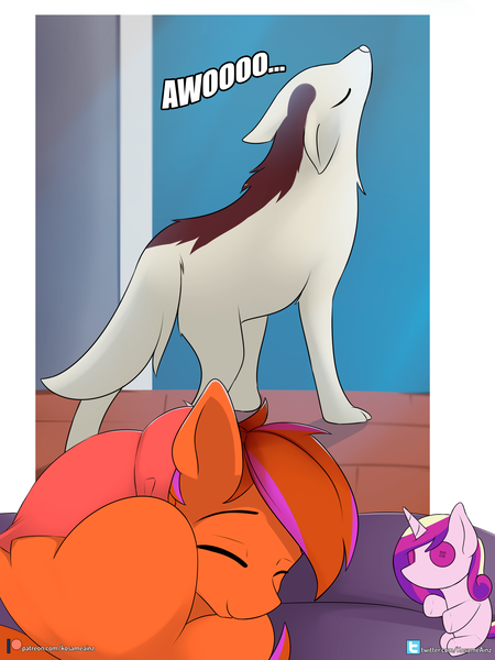 Size: 2400x3200 | Tagged: safe, artist:hevityaus, derpibooru import, oc, oc:clarity heart, pony, wolf, cute, disguise, disguised changeling, patreon, patreon logo, sleeping