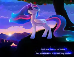 Size: 5400x4179 | Tagged: safe, artist:mylittlegodzilla, derpibooru import, princess twilight 2.0, twilight sparkle, twilight sparkle (alicorn), alicorn, pony, the last problem, scenery, solo, sunset, tree