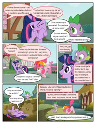 Size: 612x792 | Tagged: safe, artist:newbiespud, derpibooru import, edit, edited screencap, screencap, twilight sparkle, dragon, earth pony, pony, unicorn, comic:friendship is dragons, building, circling stars, comic, dialogue, dizzy, face down ass up, female, handstand, hat, male, mare, messy mane, mud, on back, one eye closed, raised hoof, riding, screencap comic, slit eyes, umbrella hat, unicorn twilight, upside down, wink