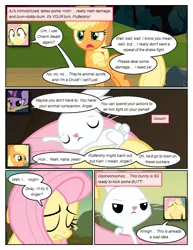 Size: 612x792 | Tagged: safe, artist:newbiespud, derpibooru import, edit, edited screencap, screencap, angel bunny, applejack, fluttershy, twilight sparkle, earth pony, pegasus, pony, rabbit, unicorn, comic:friendship is dragons, animal, annoyed, book, comic, dialogue, female, freckles, hat, implied pinkie pie, mare, screencap comic, sleeping, unicorn twilight