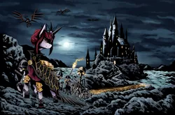 Size: 2311x1525 | Tagged: safe, artist:artguydis, derpibooru import, oc, oc:rosa maledicta, pony, skeleton pony, undead, equestria at war mod, army of darkness, bone, castle, dread league, necromancer, scenery, skeleton