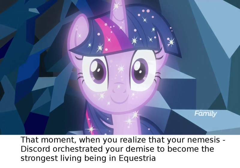 Size: 1280x897 | Tagged: safe, derpibooru import, edit, edited screencap, screencap, tree of harmony, pony, the ending of the end, what lies beneath, leak, caption, critical research failure, headcanon, implied discord, solo, treelight sparkle