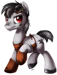 Size: 850x1125 | Tagged: safe, artist:heilos, derpibooru import, oc, oc:ledd mettle, earth pony, pony, blacksmith, solo