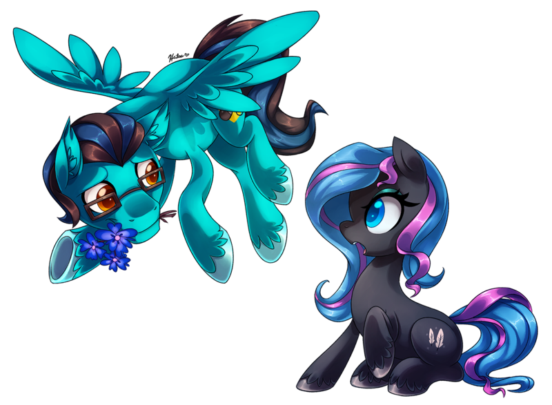 Size: 1500x1100 | Tagged: safe, artist:heilos, derpibooru import, oc, earth pony, pegasus, pony, flower