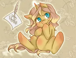 Size: 2600x2000 | Tagged: safe, artist:kyotoxart, derpibooru import, oc, oc:sepia, unofficial characters only, pony, unicorn, female, glowing horn, horn, mare, quill, solo