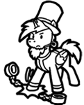 Size: 121x150 | Tagged: safe, artist:crazyperson, derpibooru import, oc, unofficial characters only, alicorn, pony, fallout equestria, fallout equestria: commonwealth, alicorn oc, clothes, fanfic art, hat, horn, monochrome, shackles, simple background, solo, top hat, transparent background, vault suit, wings