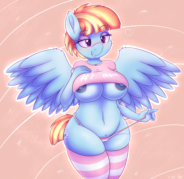 Size: 4548x4428 | Tagged: abstract background, adorasexy, anthro, artist:an-tonio, artist:heavymetalbronyyeah, bedroom eyes, belly button, big breasts, blushing, breasts, busty windy whistles, chubby, clothes, collaboration, cute, derpibooru import, female, mare, milf, nipples, nudity, pegasus, plump, questionable, sexy, smiling, socks, solo, solo female, spread wings, striped socks, striped underwear, tight clothing, underboob, underwear, windy whistles, wings
