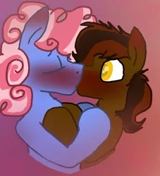 Size: 533x587 | Tagged: safe, artist:primstreak97, derpibooru import, oc, oc:bubble swirl, oc:chocolate crumbs, earth pony, pony, blushing, blushing profusely, colored pupils, cousin, gay, heart, incest, kissing, male