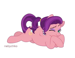 Size: 2200x1700 | Tagged: safe, artist:nebychko, derpibooru import, spoiled rich, earth pony, pony, commission, female, mare, milf, mother, one eye closed, ponytail, prone, simple background, solo, spoiled milf, spoiled milk, stupid sexy spoiled rich, transparent background, ych result