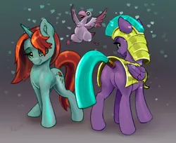 Size: 2231x1823 | Tagged: safe, artist:xbi, derpibooru import, crackle cosette, queen chrysalis, bird, goose, pegasus, pony, unicorn, the summer sun setback, armor, butt, disguise, disguised changeling, duality, featureless crotch, female, gradient background, guardsmare, mare, multeity, plot, royal guard, royal guard armor, self ponidox, solo