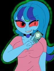 Size: 1932x2576 | Tagged: safe, artist:c_w, derpibooru import, sonata dusk, equestria girls, big breasts, breasts, busty sonata dusk, corrupted, evil grin, eyeshadow, glowing outline, grin, jewelry, looking at you, makeup, pendant, possessed, psychonata dusk, red eyes, seal of orichalcos, smiling, solo, yu-gi-oh!, yugioh card