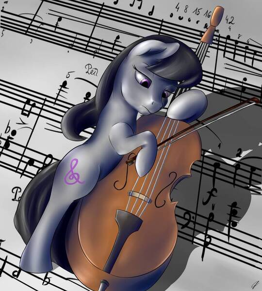 Size: 848x942 | Tagged: safe, artist:com3tfire, derpibooru import, octavia melody, earth pony, pony, cello, female, mare, music notes, musical instrument, solo