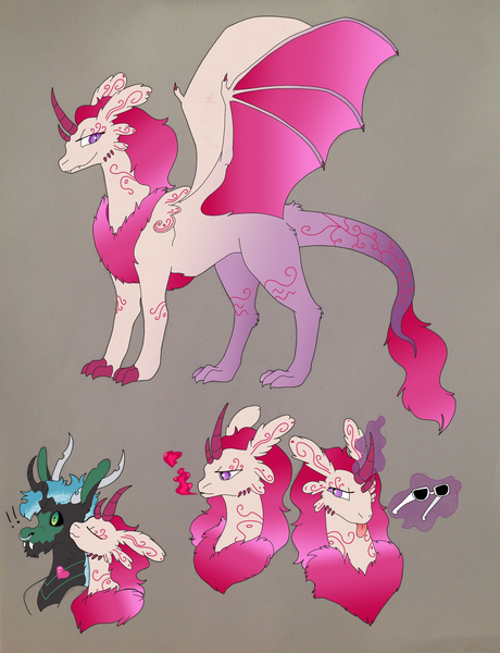 Size: 1744x2277 | Tagged: artist:nightshade2004, derpibooru import, fire, hybrid, interspecies offspring, magic, oc, oc:anubis, oc:pensethylia, offspring, parent:discord, parent:lord tirek, parent:princess cadance, parent:queen chrysalis, parents:chrystirek, parents:discodance, safe, unofficial characters only