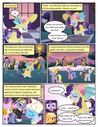 Size: 612x792 | Tagged: safe, artist:newbiespud, derpibooru import, edit, edited screencap, screencap, octavia melody, rarity, twilight sparkle, pony, unicorn, comic:friendship is dragons, background pony, background pony audience, bipedal, bowtie, cello, clothes, comic, croquet, dialogue, dress, eyes closed, female, freckles, hat, male, mare, monocle, mouth hold, musical instrument, necktie, raised hoof, screencap comic, smiling, stallion, suit, sun hat, top hat, unicorn twilight, violin