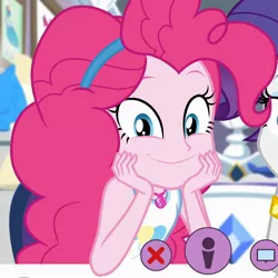 Size: 1080x1080 | Tagged: safe, derpibooru import, screencap, pinkie pie, rarity, do it for the ponygram!, equestria girls, equestria girls series, spoiler:eqg series (season 2), cropped, cute, diapinkes, smiling