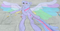 Size: 3864x2008 | Tagged: safe, artist:jan0o, artist:themisto97, derpibooru import, twilight sparkle, twilight sparkle (alicorn), alicorn, pony, rainbow roadtrip, caption, chalk, chalk drawing, galacon, galacon 2019, germany, image macro, solo, street art, text, traditional art, wing bling