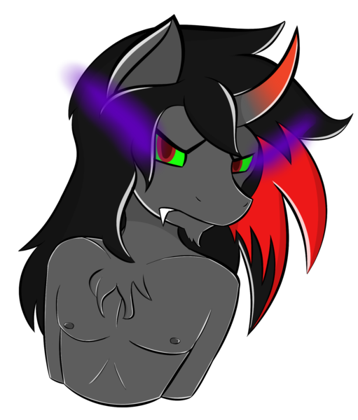 Size: 1739x2040 | Tagged: anthro, artist:skyspeardraw, bust, corrupted, derpibooru import, king sombra, male, nipples, nudity, oc, oc:prince shadow, questionable, transformation