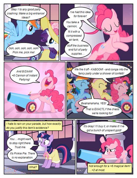 Size: 612x792 | Tagged: safe, artist:newbiespud, derpibooru import, edit, edited screencap, screencap, applejack, fluttershy, pinkie pie, rainbow dash, rarity, twilight sparkle, earth pony, pegasus, pony, unicorn, comic:friendship is dragons, clothes, comic, confetti, conga, dialogue, dress, eyes closed, female, flying, hat, mane six, mare, rearing, screencap comic, sun hat, sunburst background, unicorn twilight