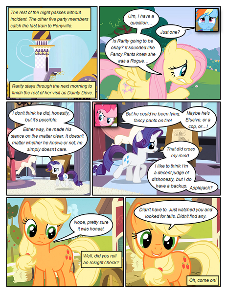 Size: 612x792 | Tagged: safe, artist:newbiespud, derpibooru import, edit, edited screencap, screencap, applejack, fluttershy, rainbow dash, rarity, earth pony, pegasus, pony, unicorn, comic:friendship is dragons, angry, apple, barn, comic, dialogue, female, food, hat, lineart, looking down, mannequin, mare, screencap comic, tree