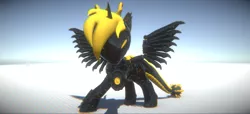 Size: 1918x871 | Tagged: safe, artist:phoenixtm, derpibooru import, oc, oc:phoenix stardash, dracony, dragon, hybrid, pony, 3d, armor, dracony alicorn, power armor, reflection, shiny, spread wings, wings