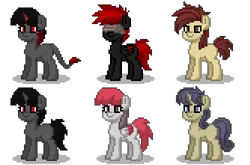 Size: 500x330 | Tagged: safe, artist:venombronypl, derpibooru import, oc, oc:abel, oc:ada, oc:claudia, oc:dismas, oc:gestas, unofficial characters only, earth pony, pegasus, pony, unicorn, pony town, blindfold, d'lirium, simple background, transparent background