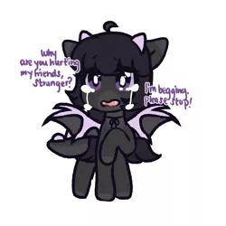 Size: 2000x2000 | Tagged: safe, artist:angelbeat-drift, derpibooru import, oc, oc:endie, ponified, unofficial characters only, dracony, dragon, hybrid, pony, crying, enderdragon, female, horns, looking at you, mare, minecraft, raised hoof, ribbon, simple background, solo, speech, spikes, talking, white background, wings