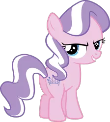 Size: 4000x4469 | Tagged: safe, artist:scrimpeh, derpibooru import, edit, editor:slayerbvc, vector edit, diamond tiara, earth pony, pony, absurd resolution, accessory-less edit, butt, female, filly, looking at you, missing accessory, plot, simple background, solo, transparent background, vector