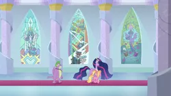 Size: 1920x1080 | Tagged: safe, derpibooru import, screencap, cozy glow, lord tirek, luster dawn, princess flurry heart, princess twilight 2.0, queen chrysalis, spike, twilight sparkle, twilight sparkle (alicorn), alicorn, dragon, pony, unicorn, the last problem, leak, end of ponies, gigachad spike, older, older flurry heart, older spike, older twilight, stained glass, winged spike