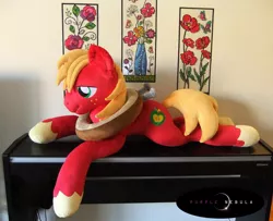 Size: 1280x1040 | Tagged: safe, artist:purplenebulastudios, derpibooru import, big macintosh, earth pony, pony, irl, life size, male, photo, plushie, prone, solo, stallion, unshorn fetlocks, yoke