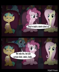 Size: 640x781 | Tagged: safe, derpibooru import, edit, edited screencap, editor:teren rogriss, screencap, fluttershy, pinkie pie, rainbow dash, snails, earth pony, pegasus, pony, unicorn, common ground, comic, food, popcorn, screencap comic