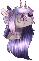 Size: 719x1112 | Tagged: safe, artist:akiiichaos, derpibooru import, oc, pony, bust, female, horns, mare, portrait, simple background, solo, tongue out, transparent background