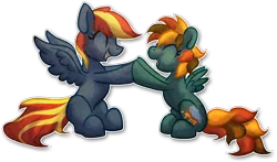 Size: 3818x2244 | Tagged: safe, artist:amura-of-jupiter, derpibooru import, oc, oc:morning raindew mist, unofficial characters only, pegasus, pony, series:random gifting is magic, cutie mark, female, holding hooves, mare, similarities, size difference, small wings, spread wings, wings