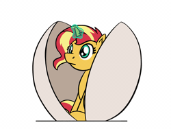 Size: 648x486 | Tagged: safe, artist:flutterluv, derpibooru import, sunset shimmer, pony, unicorn, animated, behaving like an octopus, clam, clam shell, female, glowing horn, horn, magic, mare, nope, pistachio nut, ponified animal photo, ponified animal video, shell, simple background, solo, telekinesis, white background