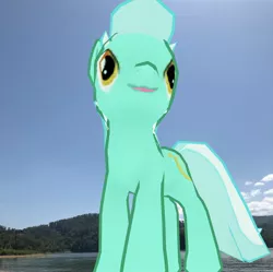 Size: 3024x3015 | Tagged: safe, derpibooru import, photographer:undeadponysoldier, lyra heartstrings, pony, unicorn, augmented reality, cute, derp, female, gameloft, giant lyra heartstrings, giant pony, irl, lake, lyrabetes, macro, mare, mega lyra, photo, ponies in real life, solo, water, we're all doomed