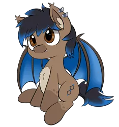 Size: 3000x3200 | Tagged: safe, artist:thecoldsbarn, derpibooru import, oc, oc:blink, unofficial characters only, bat pony, pony, bat pony oc, bat wings, chest fluff, cute, cute little fangs, ear fluff, ear piercing, fangs, pale belly, piercing, smiling, wings